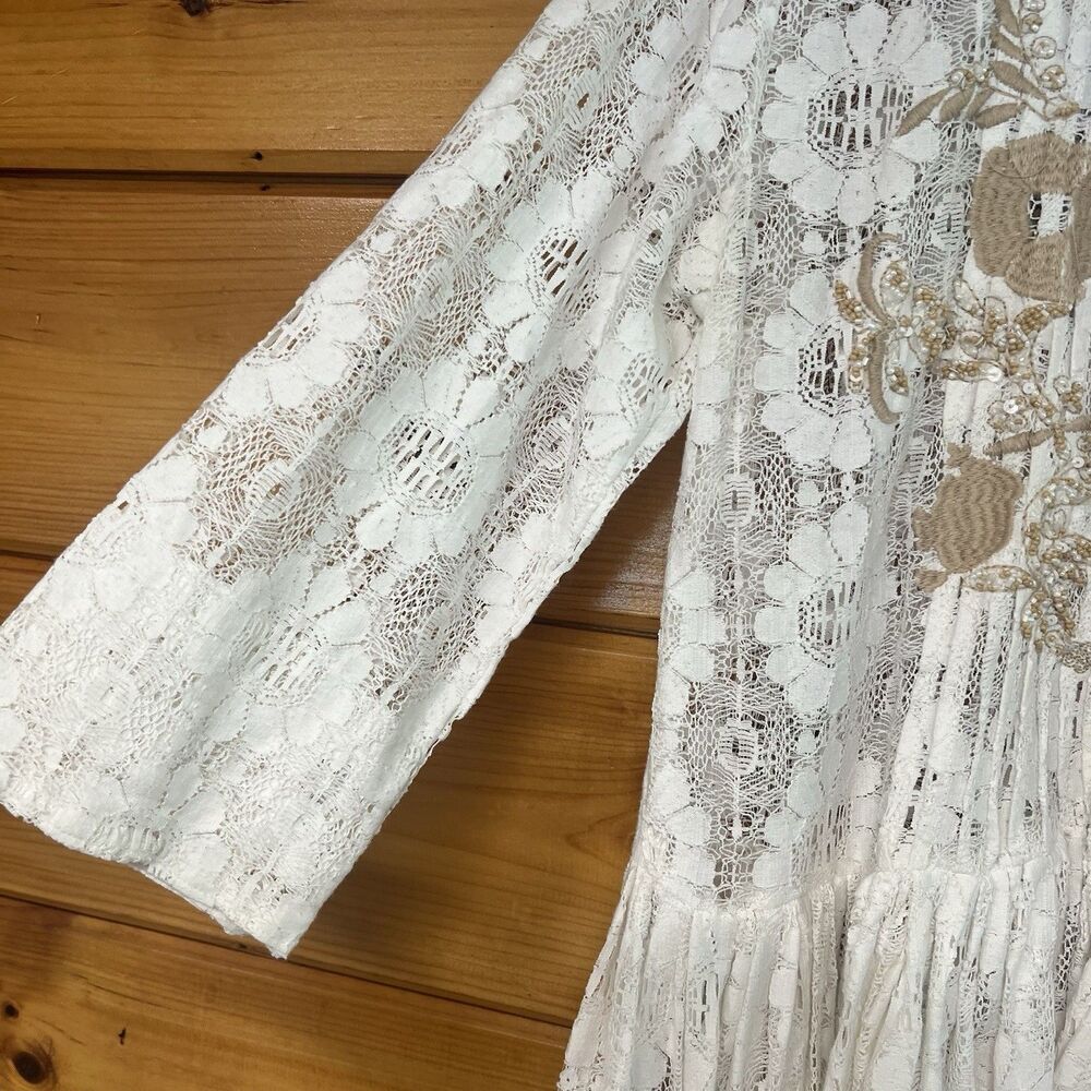 Antica Sartoria By Giacomo Cinque Women's Beaded Lace Mini Dress Tunic White M - Picture 3 of 8